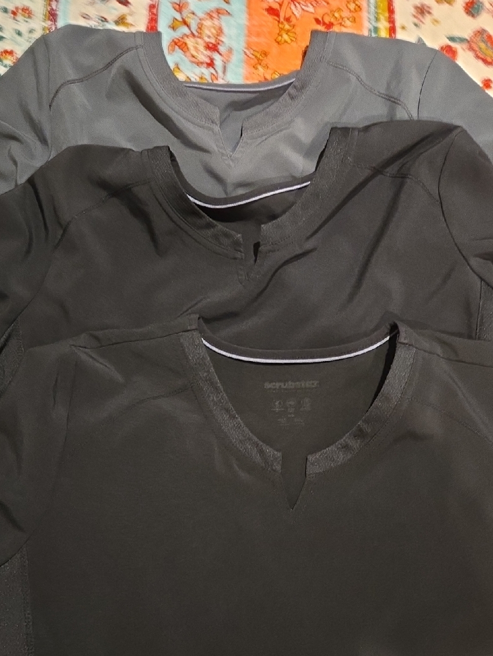 Lot Of 3 Scrubstar Women's Black and Gray V-Neck Medical Scrub Tops